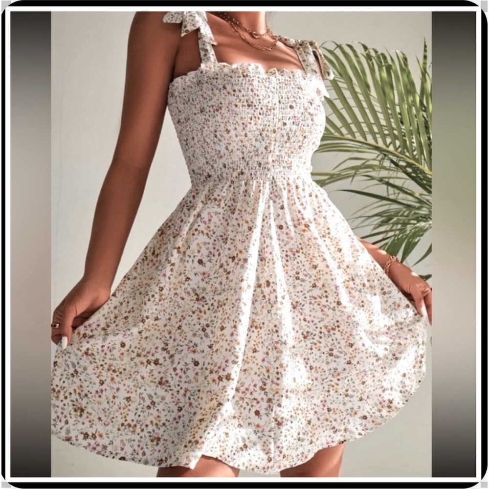 🍃 Floral Print Shoulder Tie Dress - Picture 8 of 8